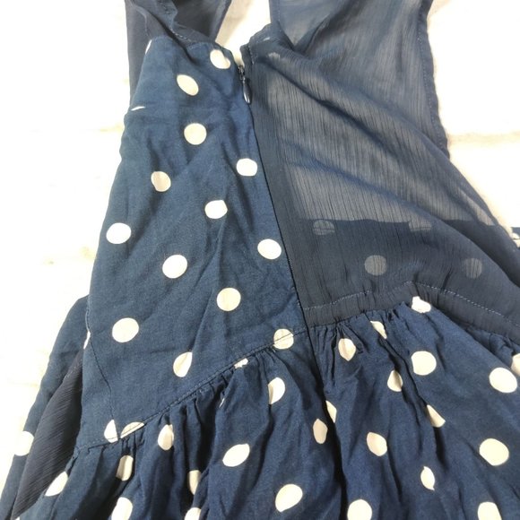 Abercrombie Fitch Womens Mini Dress Sheer Plunge Back Blue White Polka Dot sz S - Picture 6 of 11